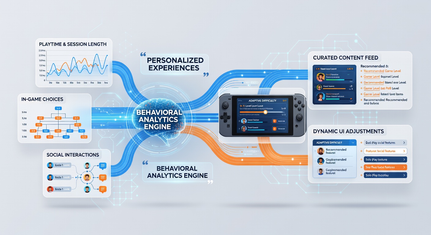 Analytics dashboard showing behavioral data patterns and personalization settings for portable gaming apps