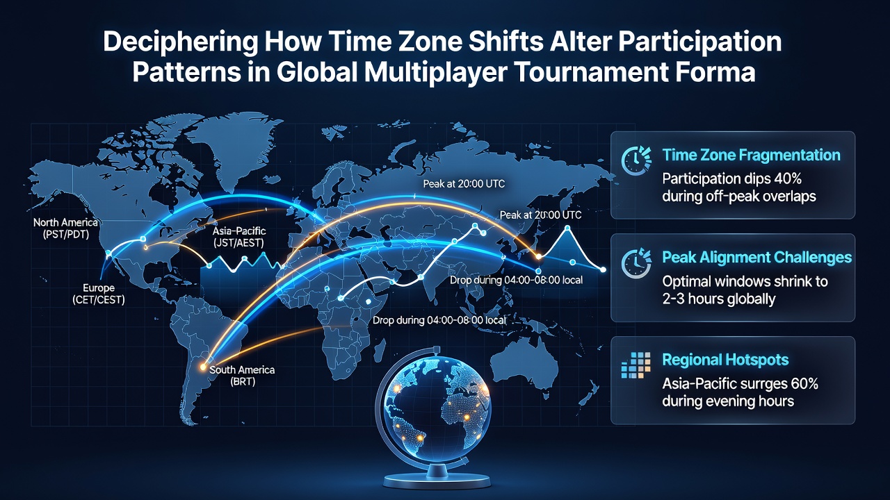 Analytics dashboard displaying participation heatmaps across multiple time zones for a multiplayer esports event