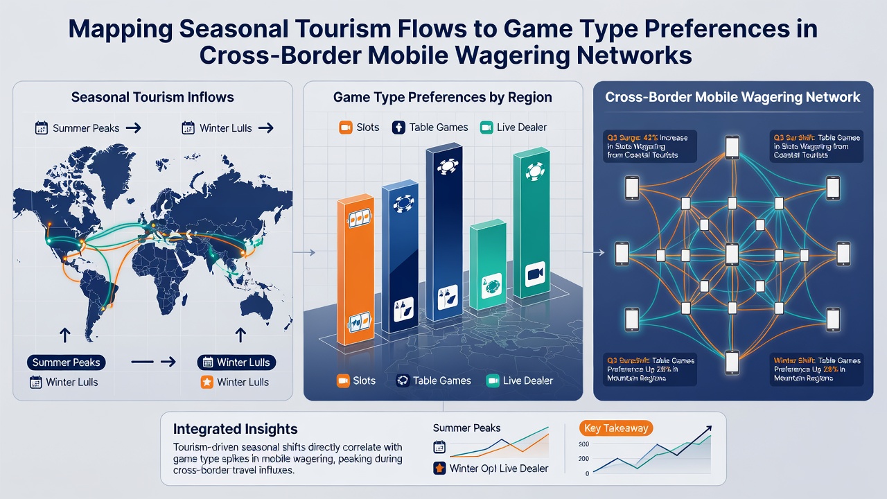Infographic displaying game type preference changes during peak tourism seasons in cross-border mobile networks