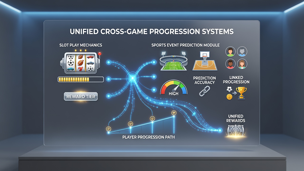 Dashboard view of linked progression levels between slots and sports predictions