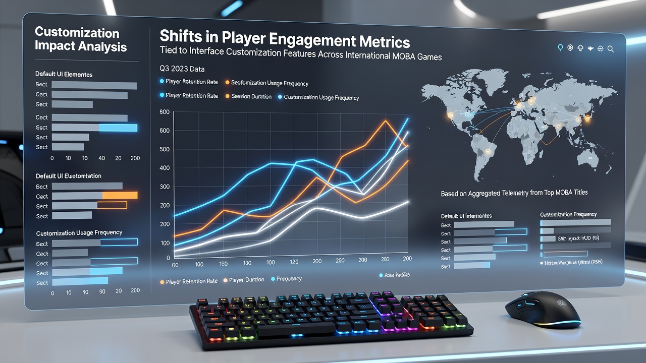 Analytics dashboard displaying player engagement metrics and customization usage across regions
