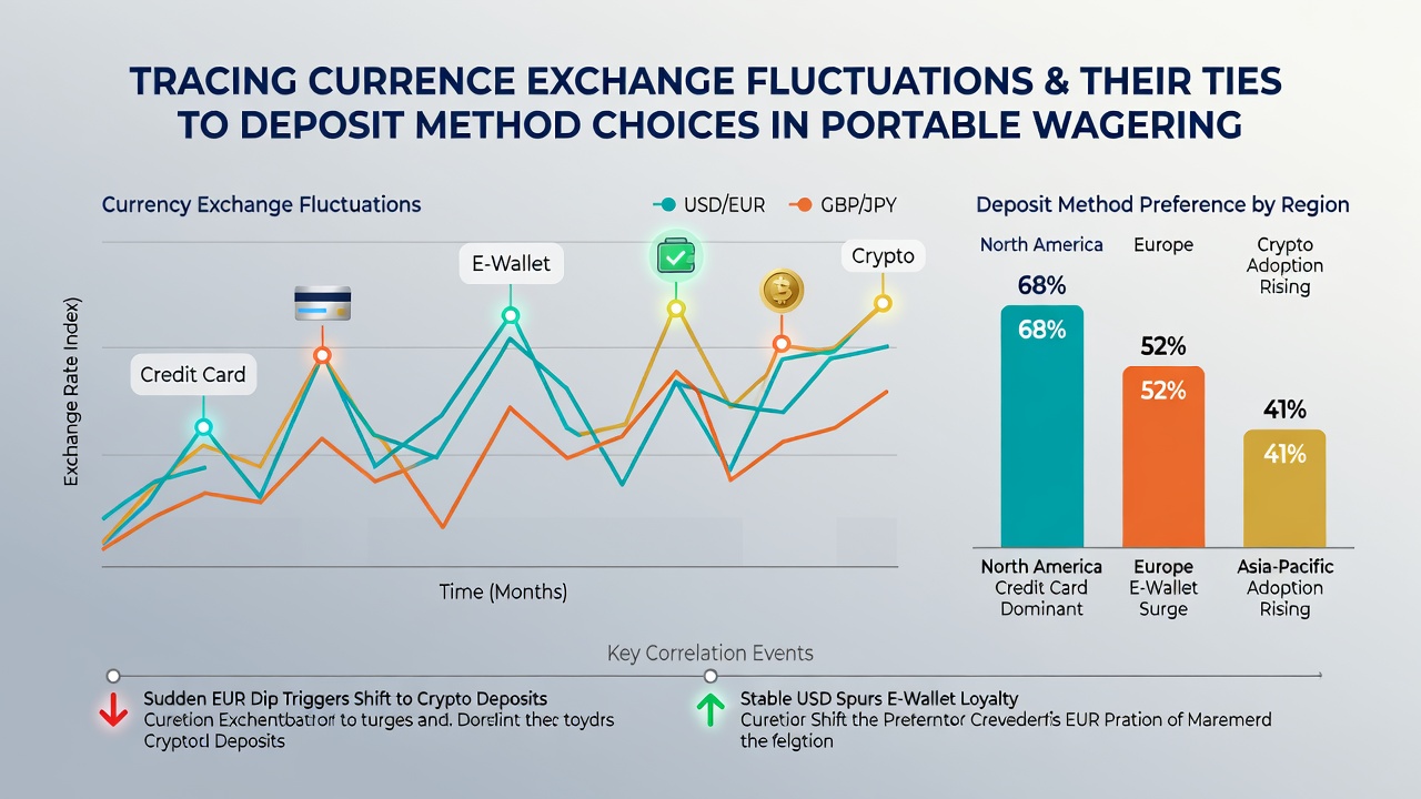 Infographic displaying correlation between currency fluctuation data and deposit method selection statistics across mobile platforms