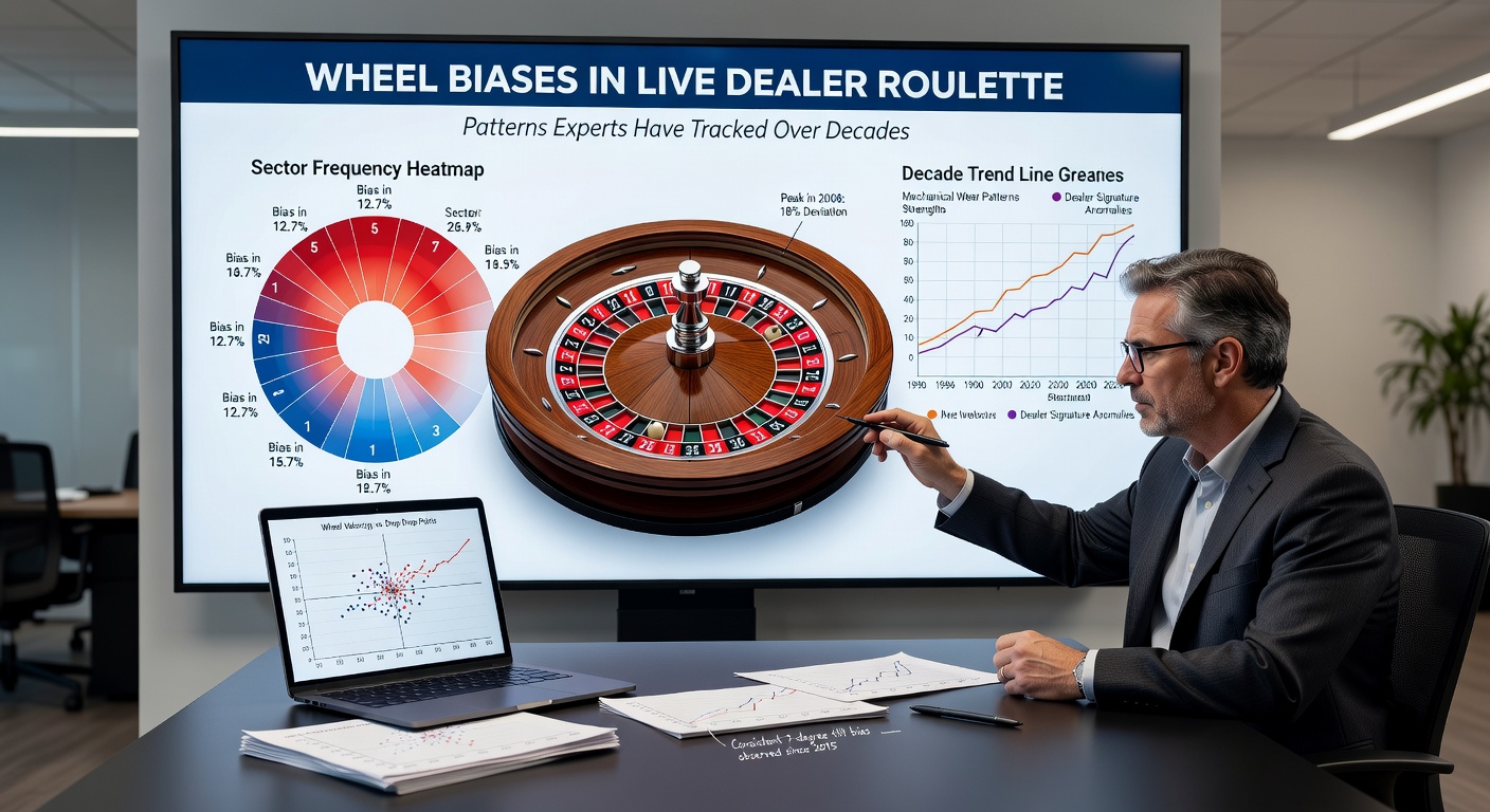 Data visualization chart displaying spin frequency distributions on a roulette wheel, illustrating tracked bias patterns over thousands of live dealer sessions